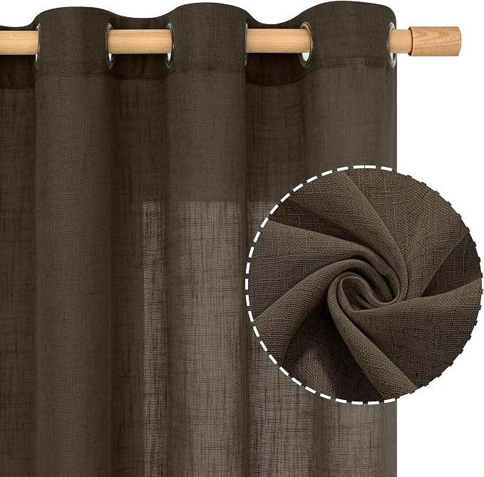 Brown Linen Curtains 63 Inch Length - Image 2