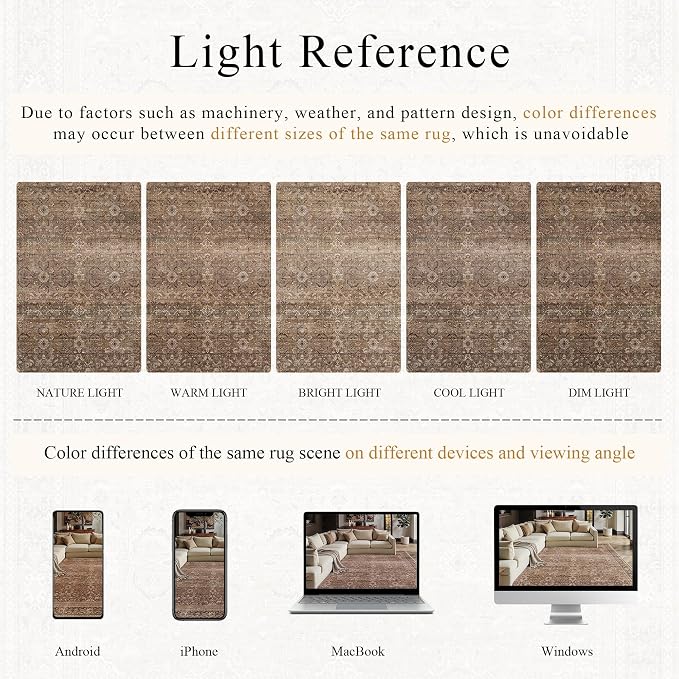 Schweek 6ft Round Rug Brown Washable Non-Slip Circle Area Rugs - Image 5