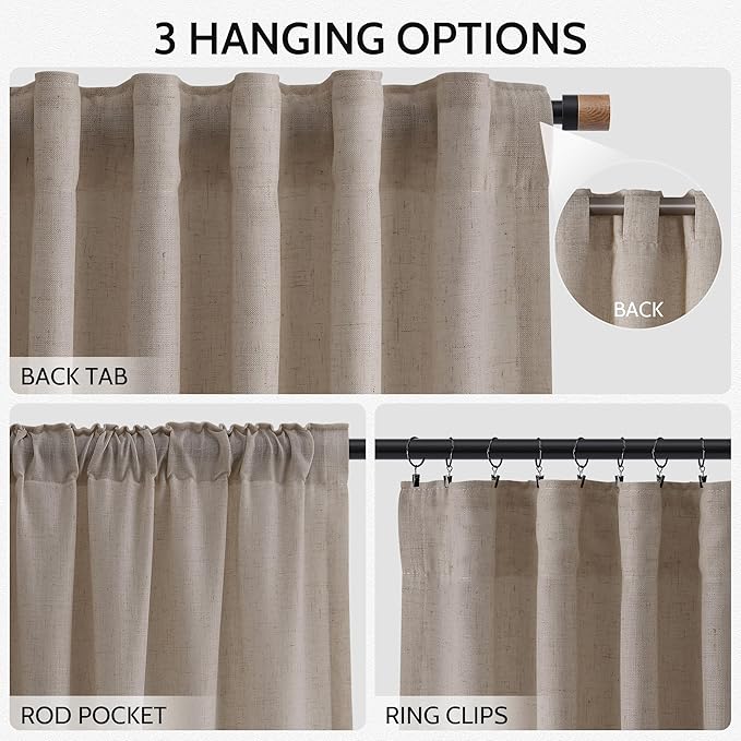 Ecru Linen Curtains for Living Room 100 Inches Long Light Filtering Semi Sheer - Image 2