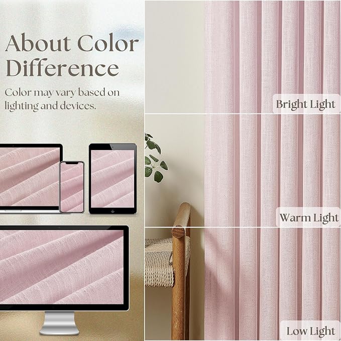 Light Pink Linen Pinch Pleat Curtains 102 Inch Length 2 Panels Set 40x102 | - Image 4