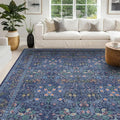Vintage Dark Blue Living Room Rug, 7x10 Washable Large Area Rugs by HazoHaus