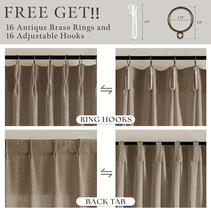 Pinch Pleated Memory Trained Linen Semi Sheer Brown Latte Curtains 50Wx90L | - Image 4