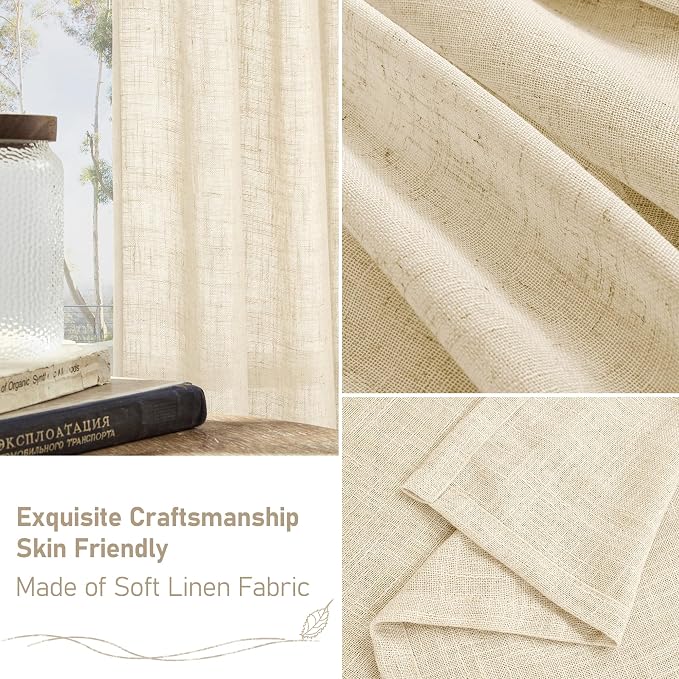 45 Inch Length Linen Curtains for Bedroom 2 Panels Set, 52 X 45 Inch | Beige - Image 6