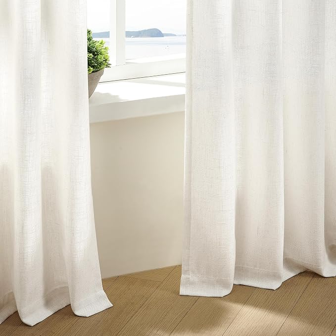 Cream Ivory Linen Curtains 80 Inches Long 2 Panels Pinch Pleated Natural | - Image 8