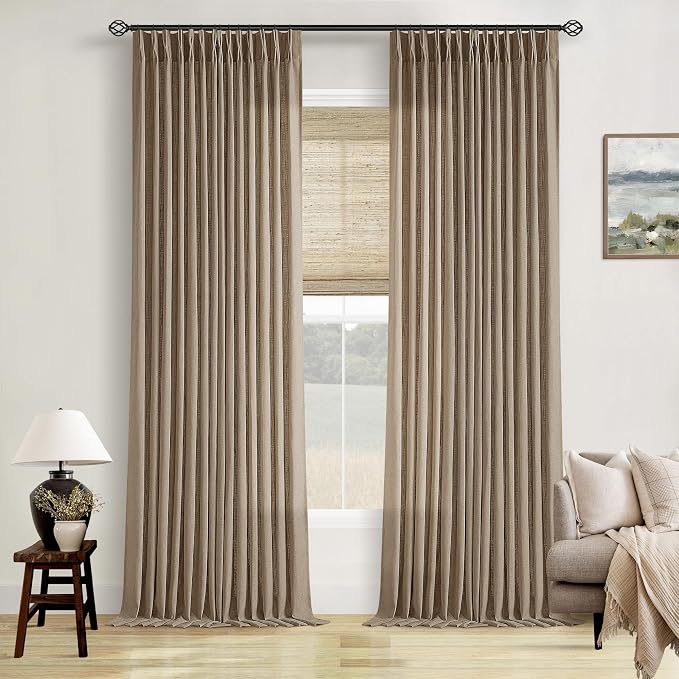 Farmhouse Pinch Pleated Tan Brown Linen Curtains 102 Inches Long | 102 Inch - Image 9