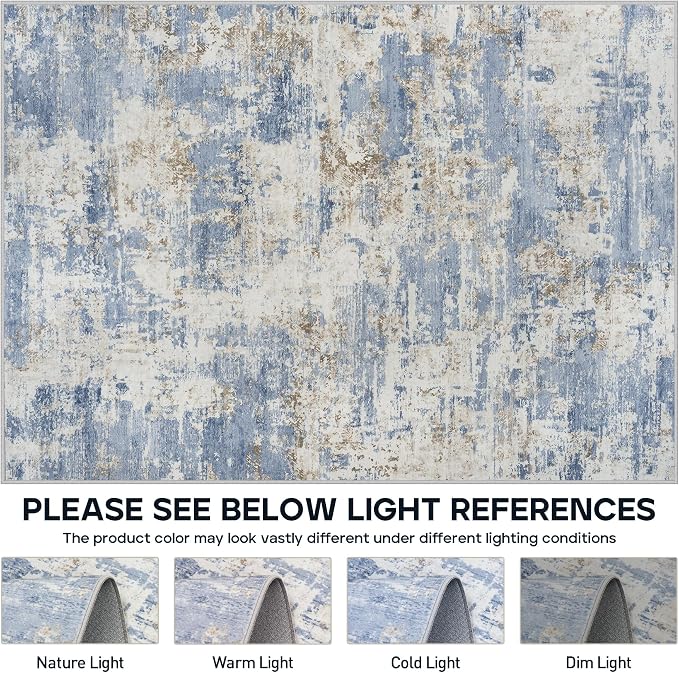Aelenmu 9x12 Area Rugs for Living Room Bedroom Dining Room Washable Blue | Soft - Image 7