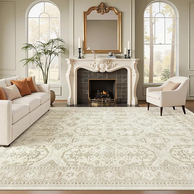 Soalmost 9x12 Area Rugs for Living Room Washable Rug Non-Slip Beige/Brown | by Soalmost