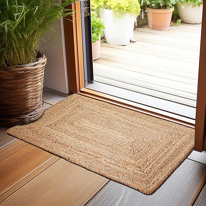 Hausattire Jute Braided Area Rug, 2x3 ft | 100% natural jute, hand woven by Hausattire
