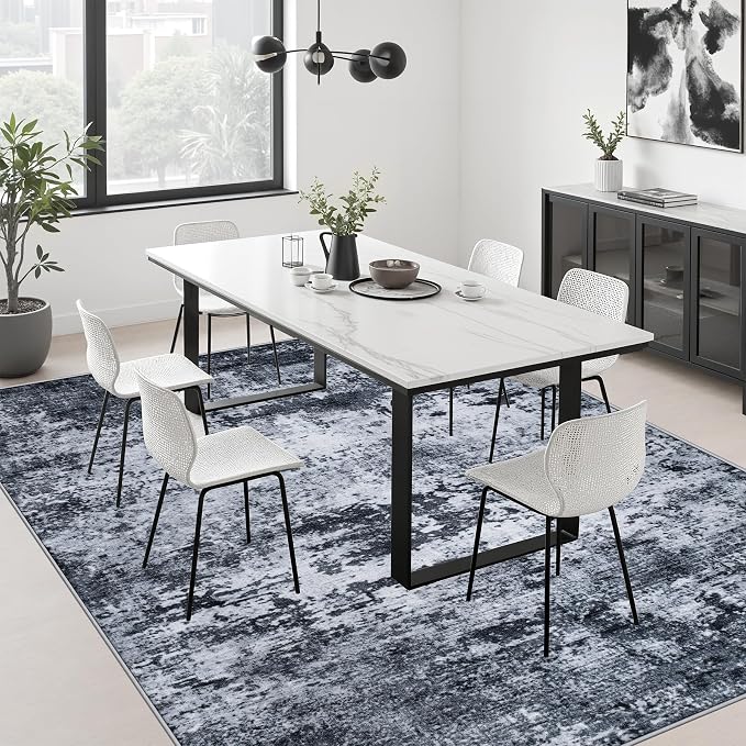 8x10 Area Rug Living Room: Modern Washable Indoor Carpet Black | - Image 4