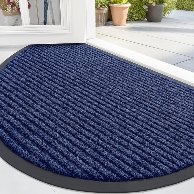OLANLY Half Circle Front Door Mat 35x30, Waterproof Heavy-Duty Doormat | Blue by OLANLY