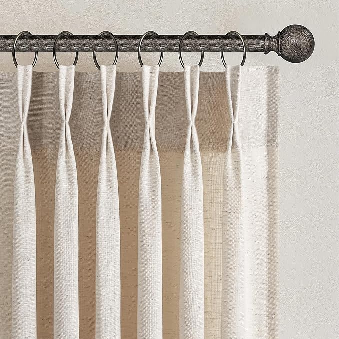 Topfinel 108 Inch Pinch Pleated Linen Curtains 2 Panels, Ivory Beige Semi Sheer by Topfinel