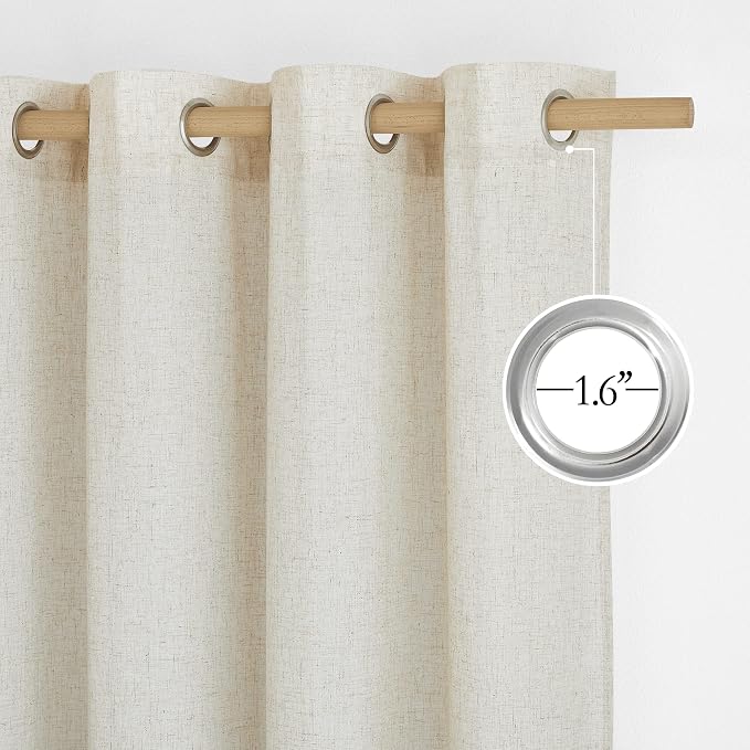 NICETOWN Linen Flax Semi Sheer Curtains 94" Length, Grommet Window Treatments - Image 2