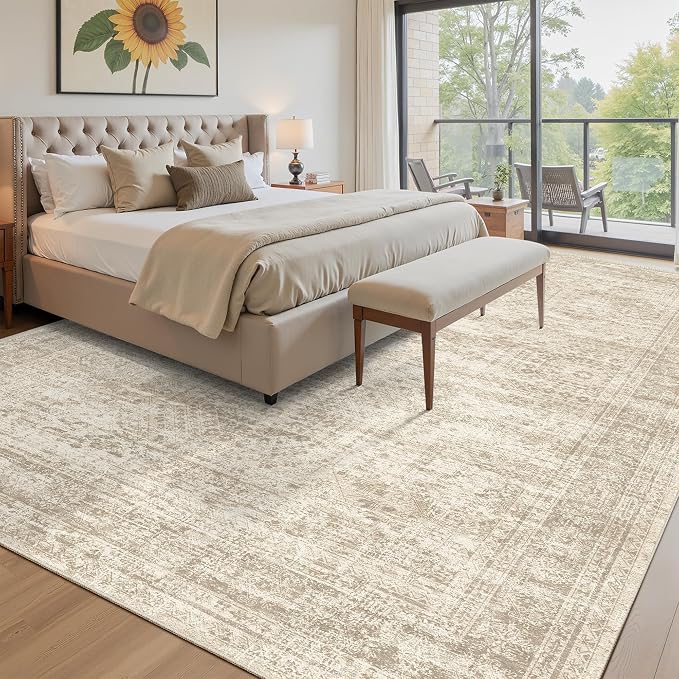 Soalmost 10x12 Area Rugs for Living Room Washable Rug Non-Slip Beige | Large - Image 9