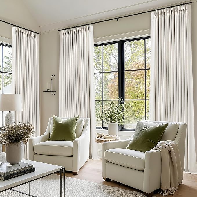 Ivory Linen Blackout Pinch Pleated Curtains 84 Inches Long 2 Panels Set | Pinch - Image 7