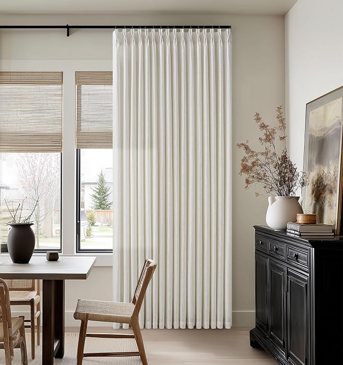 94 Inch Linen Semi Sheer Pinch Pleat Boho Curtains Natural 50 Inch Wide | by Twodrapes