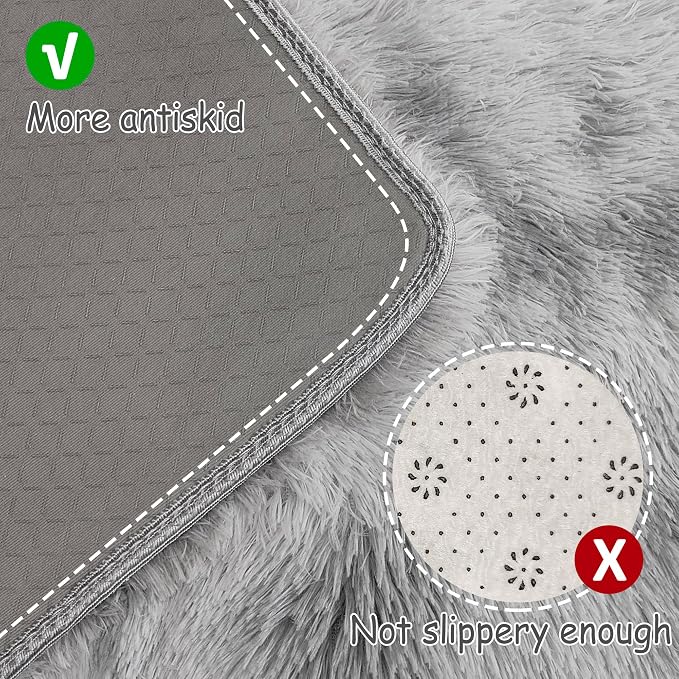Super Soft Fluffy Living Room Area Rug 2x6 ft Tie-Dyed Light Grey Shaggy Furry - Image 3