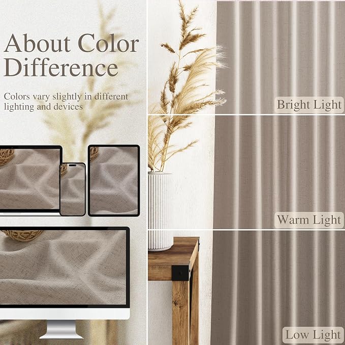 Ecru Curtains 102 Inches Long for Living Room Linen Blend Light Filtering Semi - Image 3