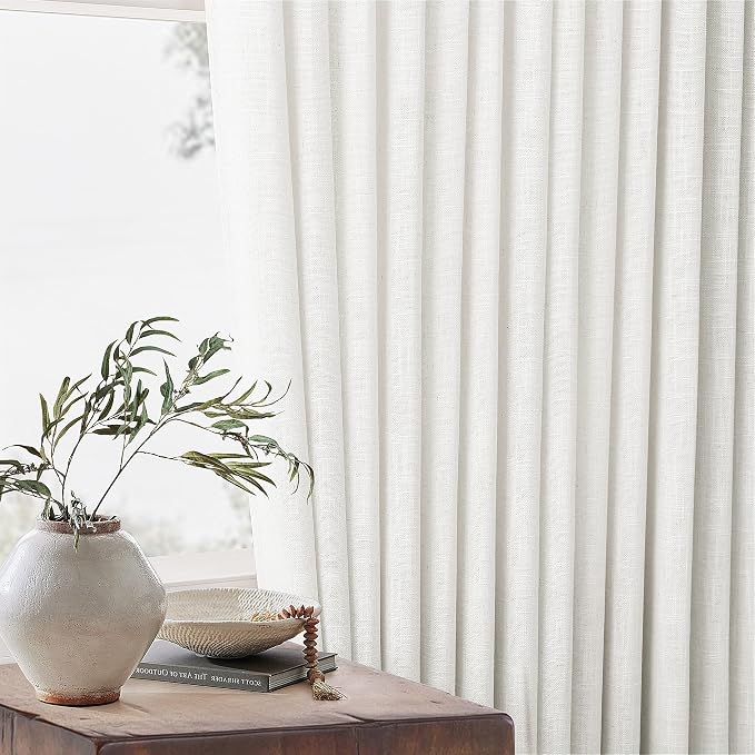 Extra Wide Pinch Pleat 84 Inch Curtains 60 Inch Wide Beige White | Memory - Image 9