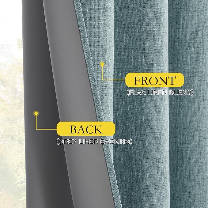 NICETOWN Skylark Blue Linen 100% Blackout Curtains W52 x L48 in, Thermal - Image 8