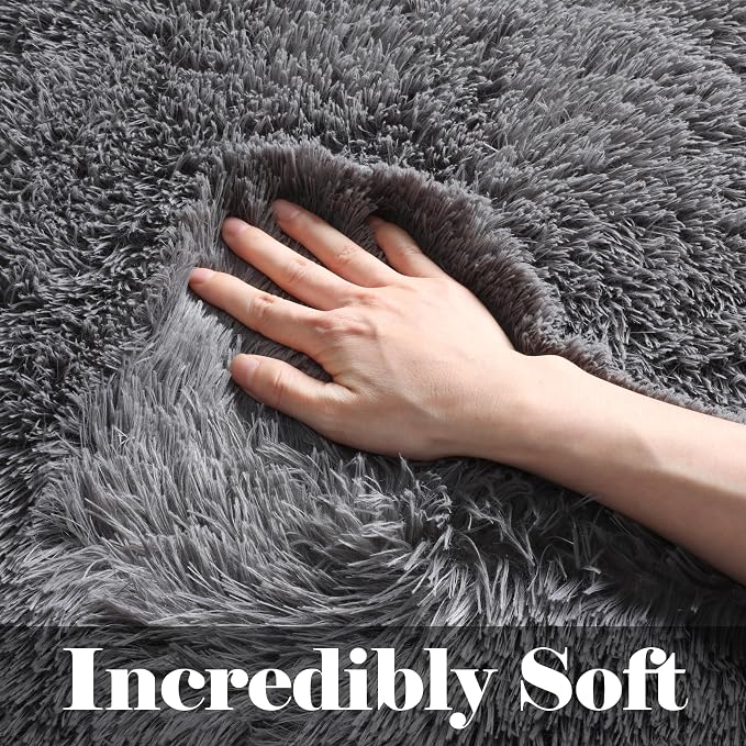 Grey Area Rugs for Bedroom Living Room, Fluffy Fuzzy Shag Shaggy 4x6 Bedside Rug - Image 2
