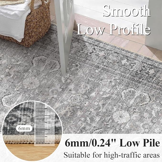 Schweek 9x12 Area Rug Grey Washable Living Room Rugs Distressed Vintage Rug | - Image 4