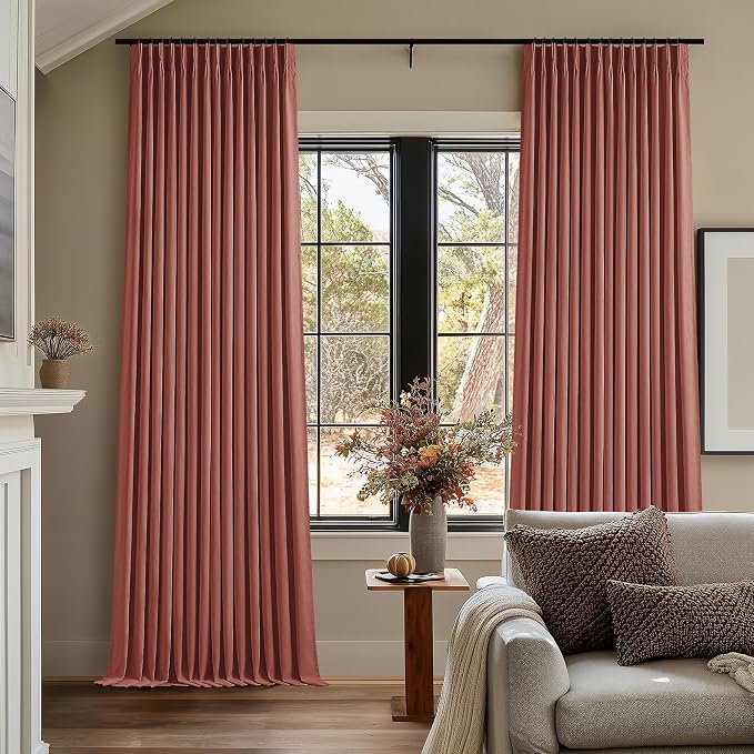 Terracotta Pinch Pleated Blackout Linen 80 Inch Window Curtains 2 Panels | 100% - Image 9