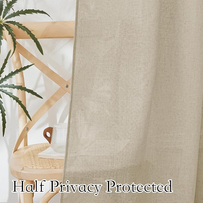 RYB HOME Linen Textured Semi Sheer Curtains Light Filtering Airy Solid Sheer - Image 4