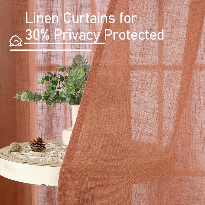 Terracotta Linen Curtains for Living Room 108 inch Length 2 Panels | Light - Image 5