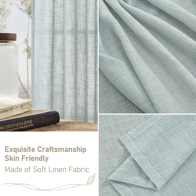 Linen Blended Curtains for Bedroom, 52 x 72 Inch, Light Filtering Drapes - Image 6
