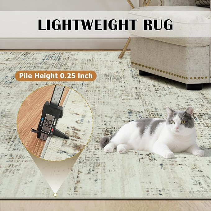 10x12 Washable Area Rug for Living Room Bedroom: Non-Slip Modern Gray White | - Image 6