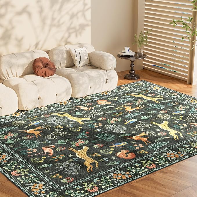 DUKINO 6x9 Area Rug, Washable Animal Living Room Rug Non Slip, Low Pile - Image 8