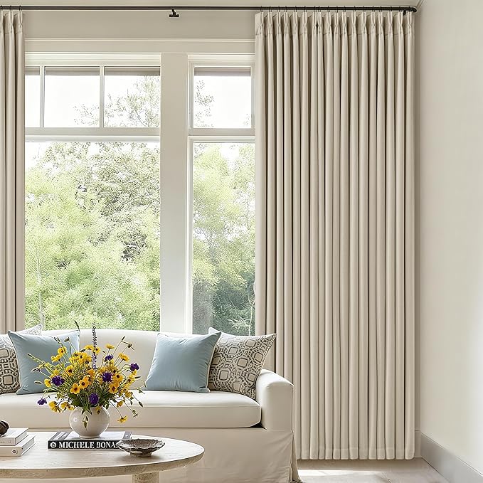 Oatmeal Beige 70 Inch Extra Wide 100% Blackout Curtain 96 Inches Long | Pinch by Twodrapes
