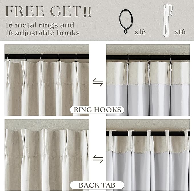 Natural 100% Blackout Pinch Pleated Linen Curtains 63 Inch Long - Image 6