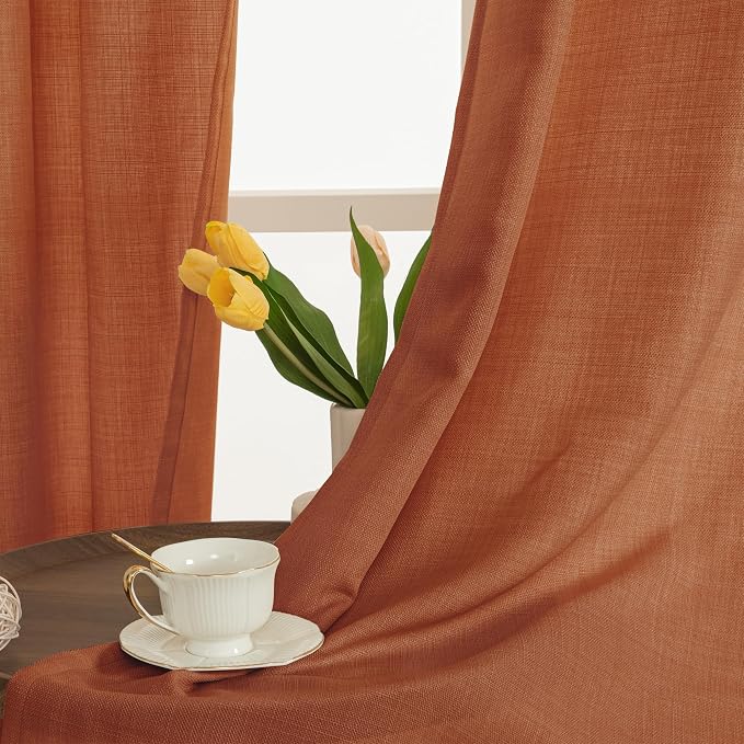 Terracotta Linen Curtains for Living Room 84 inch Length 2 Panels | Light - Image 5