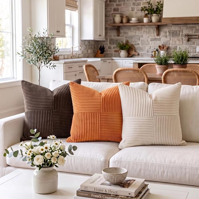 Fancy Homi 2 Packs Orange Samll Fall Decorative Throw Pillow Covers 14x14 Inch - Image 2