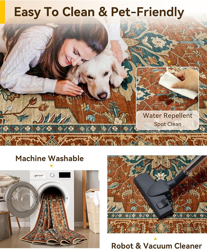 RELEANY Washable Area Rug, Small 2'x4', Water Repellent, Pet Friendly, Vintage - Image 4