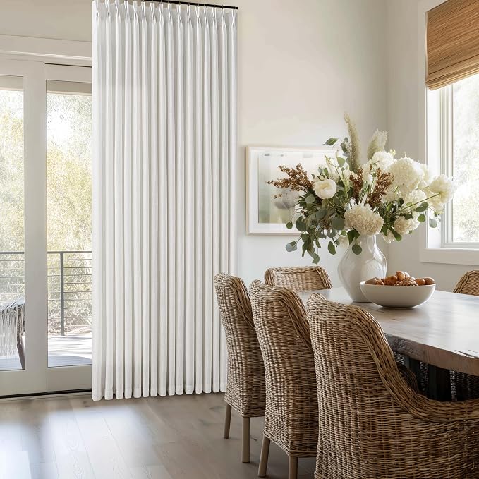 Pinch Pleated 80 Inch Semi Sheer Linen Blend Curtains Beige White W50xL80 | - Image 7