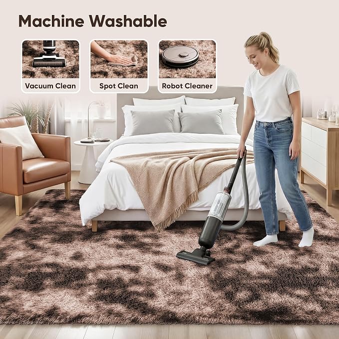 PLHXFR 4x6 Area Rug Living Room: Fluffy Bedroom Soft Shag Rug Coffee Brown | - Image 8