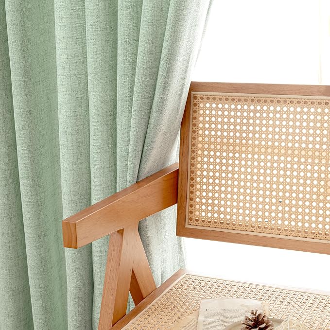 YoungsTex Sage Green Kitchen Window Curtains, Short Linen Drapes - Image 5