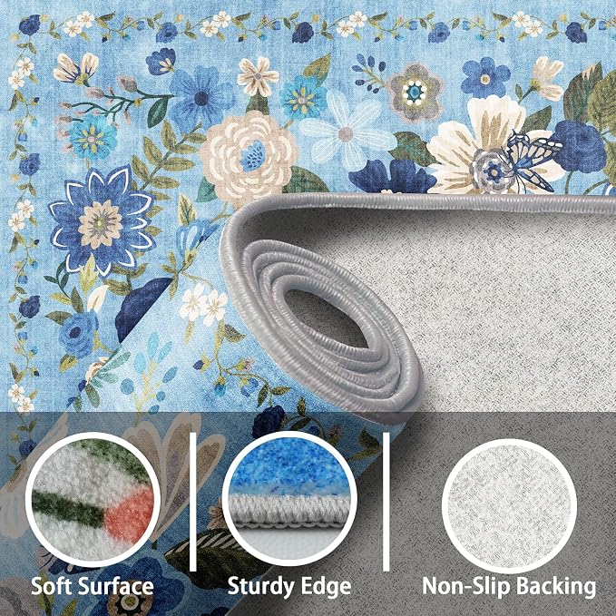 Blue Garden Floral Hallway Runner Rug 2x10 - Image 4