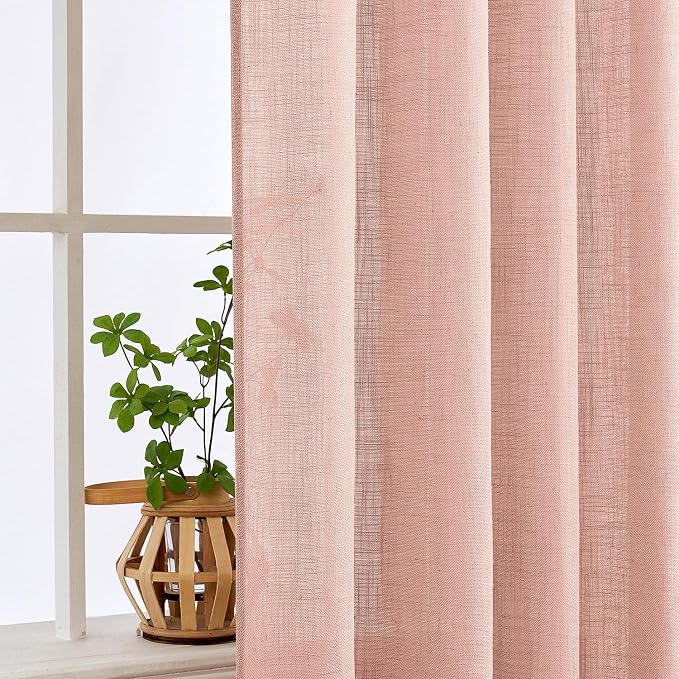 MIULEE Blush Pink Linen Curtains 52x108 Inches Long 2 Panels - Image 5