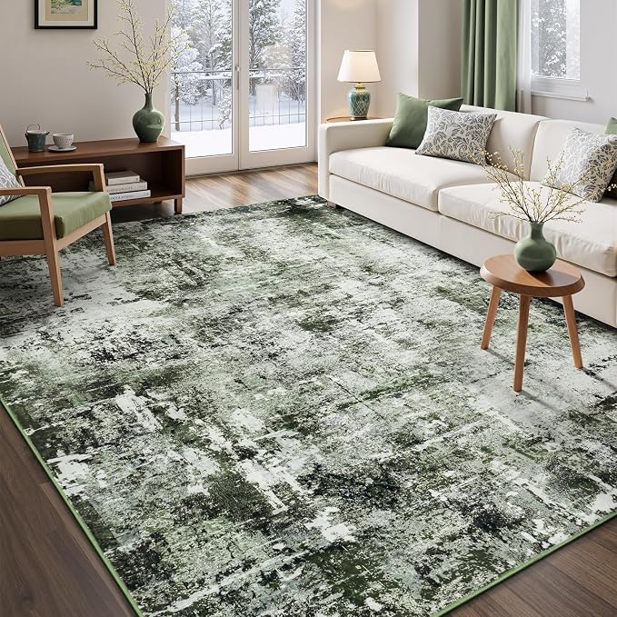 Rugflix 5x7 Area Rugs for Living Room, Washable Dark Green Large Rug | Machine by RugflixAreaRugs