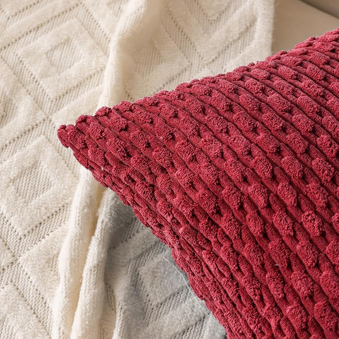 Set of 4 Burgundy Decorative Throw Pillow Covers 16x16 Inch Corduroy Pillow - Image 3