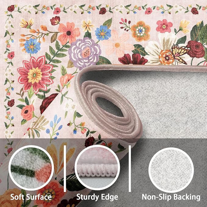Blush Floral Hallway Runner Rug 3x7 - Image 5