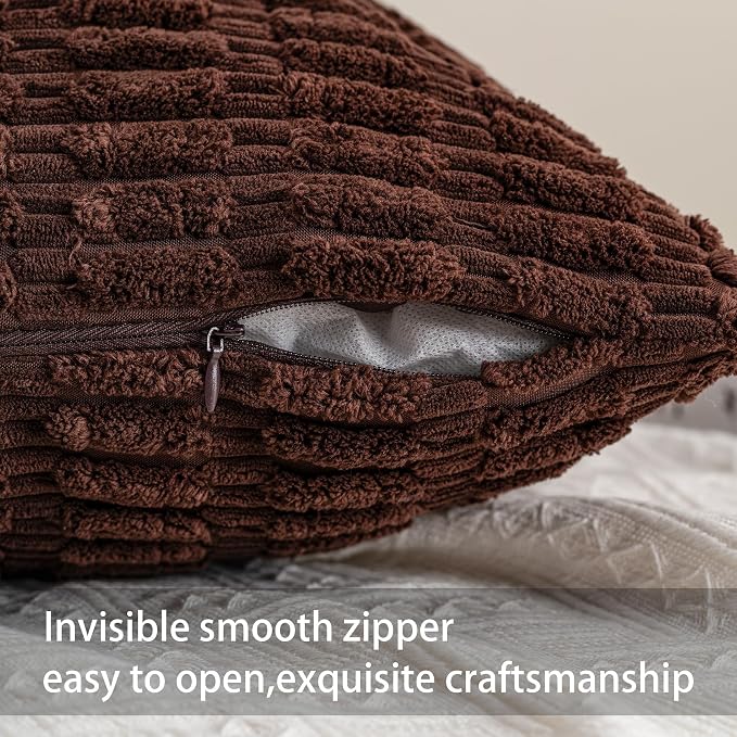 Pack of 2 Corduroy Decorative Throw Pillow Covers 12x24 Inch, Dark Brown | Fall - Image 3