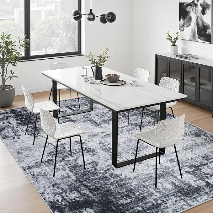 Area Rug Living Room: 5x5 Modern Washable Soft Carpet Dark Black | - Image 4