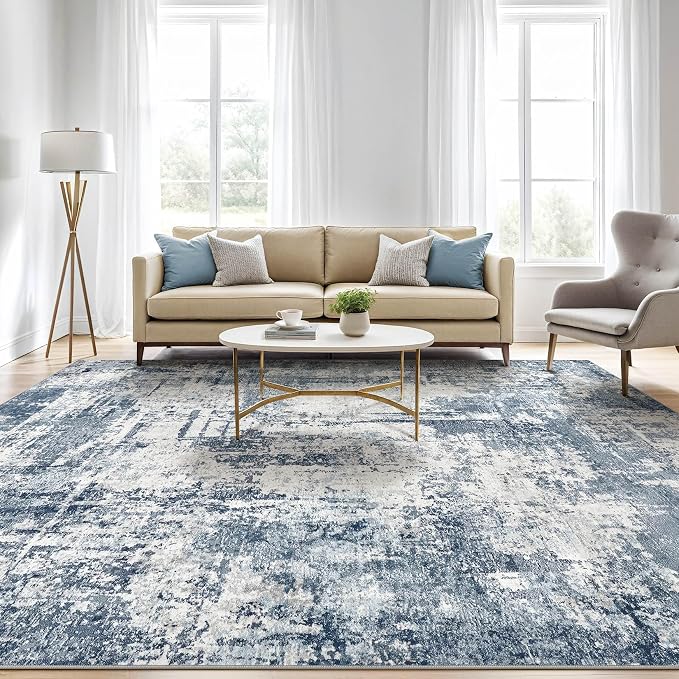 LOONGRUG 6x8 Area Rug Washable Neutral Modern Living Room Rugs White Blue | - Image 5