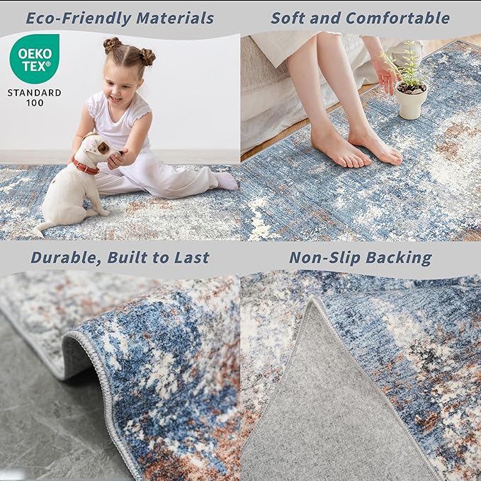 2x6 Non-Slip Washable Kitchen Runner Rug – Modern Abstract Carpet Runner - Image 5