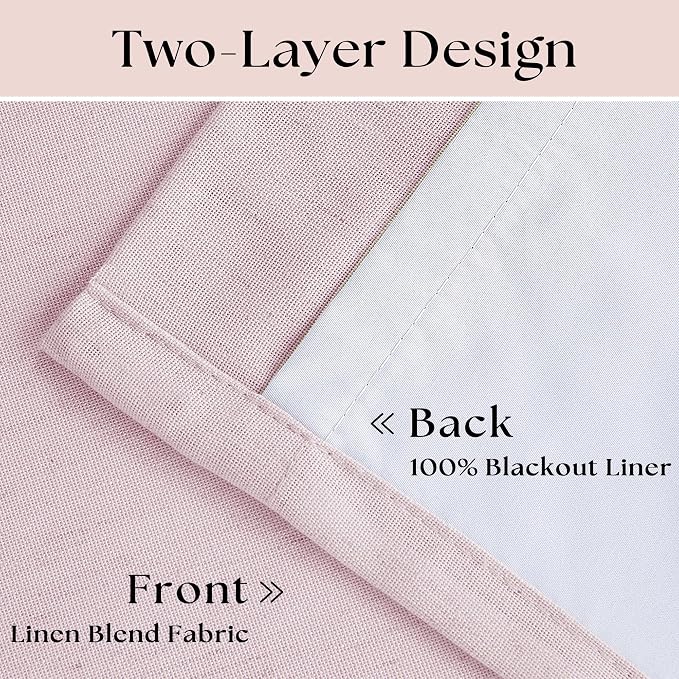Light Pink Pinch Pleat 100% Blackout Linen Bedroom Curtains 96 Inch Length | - Image 4