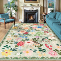 PLHXFR Area Rug 10x14 Living Room: Floral Washable Boho Soft Carpet Green | by PLHXFRSoftAreaRugs